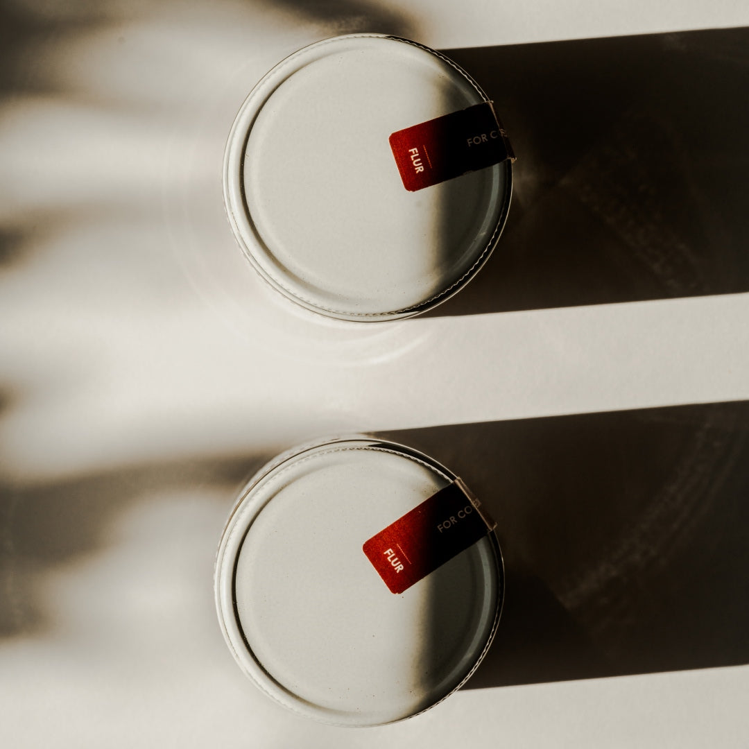 Two FLUR Instant Coffee jars from above